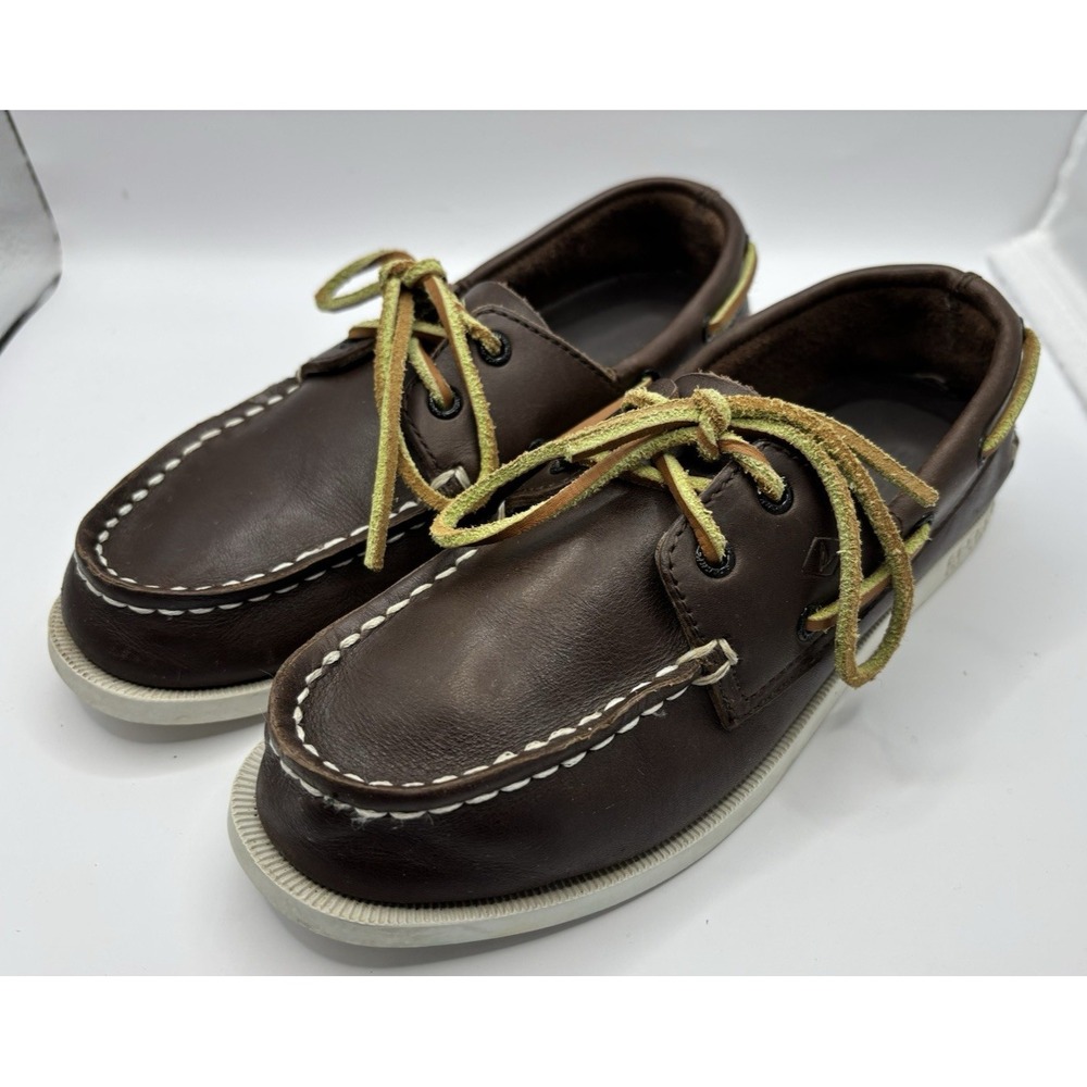 SPERRY Boat Shoes Boys Authentic Original 2-Eye Leather Old Money Prepp - Size 2